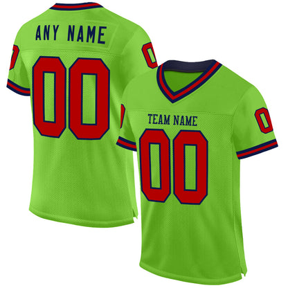 Custom Neon Green Red-Navy Mesh Authentic Throwback Football Jersey - Sky-Custom