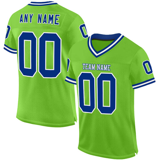 Custom Neon Green Royal-White Mesh Authentic Throwback Football Jersey - Sky-Custom