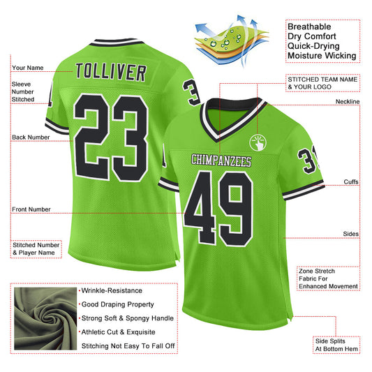 Custom Neon Green Black-White Mesh Authentic Throwback Football Jersey - Sky-Custom