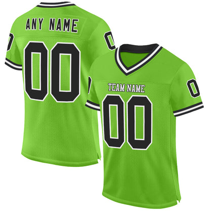 Custom Neon Green Black-White Mesh Authentic Throwback Football Jersey - Sky-Custom