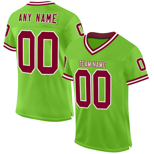 Custom Neon Green Maroon-White Mesh Authentic Throwback Football Jersey - Sky-Custom