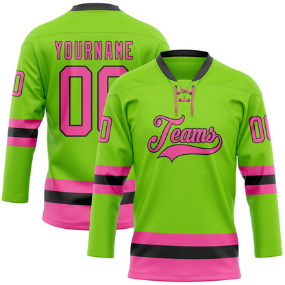 Custom Neon Green Pink-Black Hockey Lace Neck Jersey - Sky-Custom