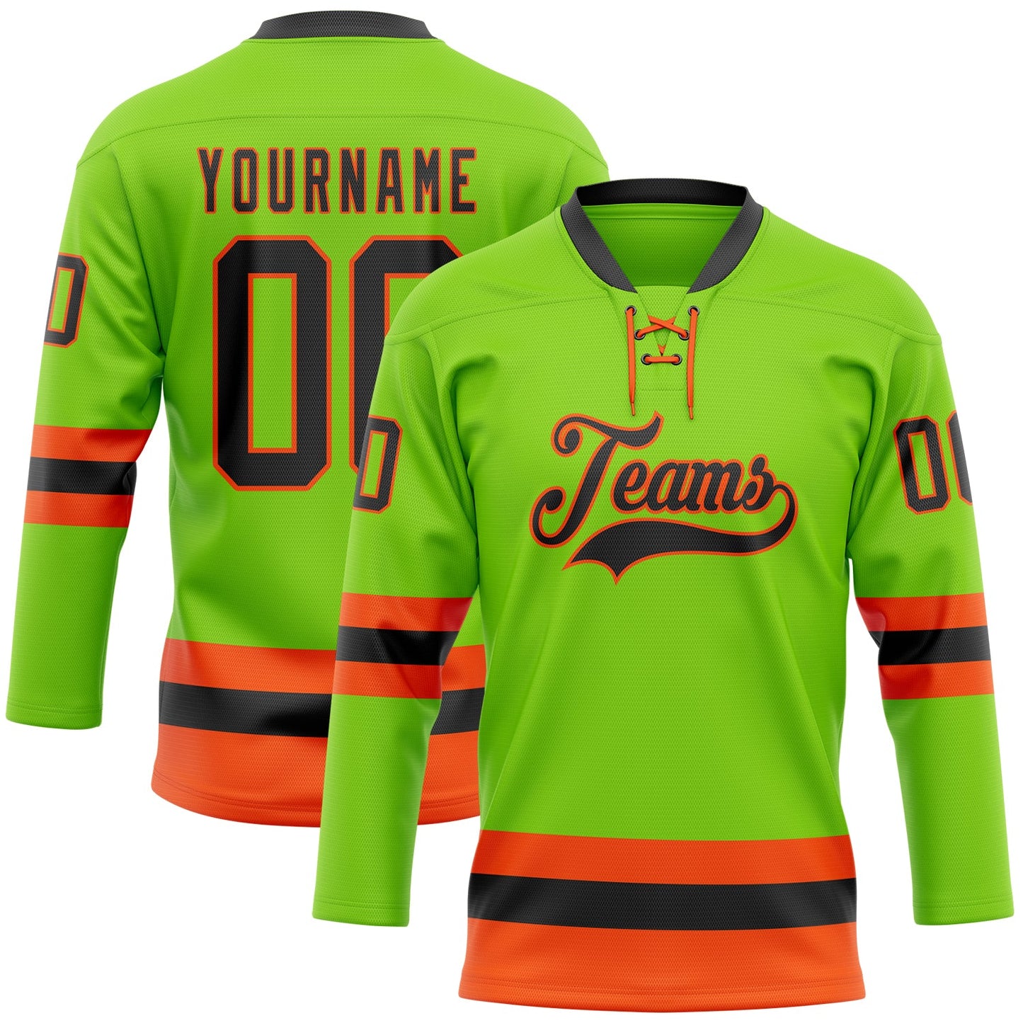 Custom Neon Green Black-Orange Hockey Lace Neck Jersey - Sky-Custom