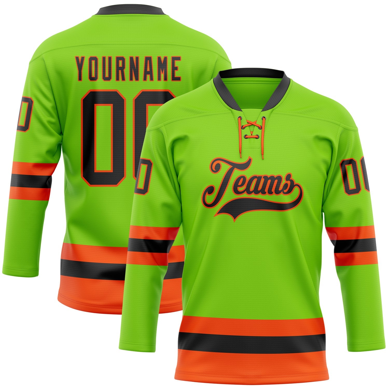 Custom Neon Green Black-Orange Hockey Lace Neck Jersey - Sky-Custom