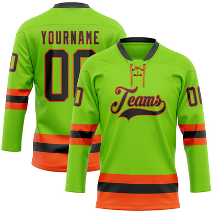 Custom Neon Green Black-Orange Hockey Lace Neck Jersey - Sky-Custom