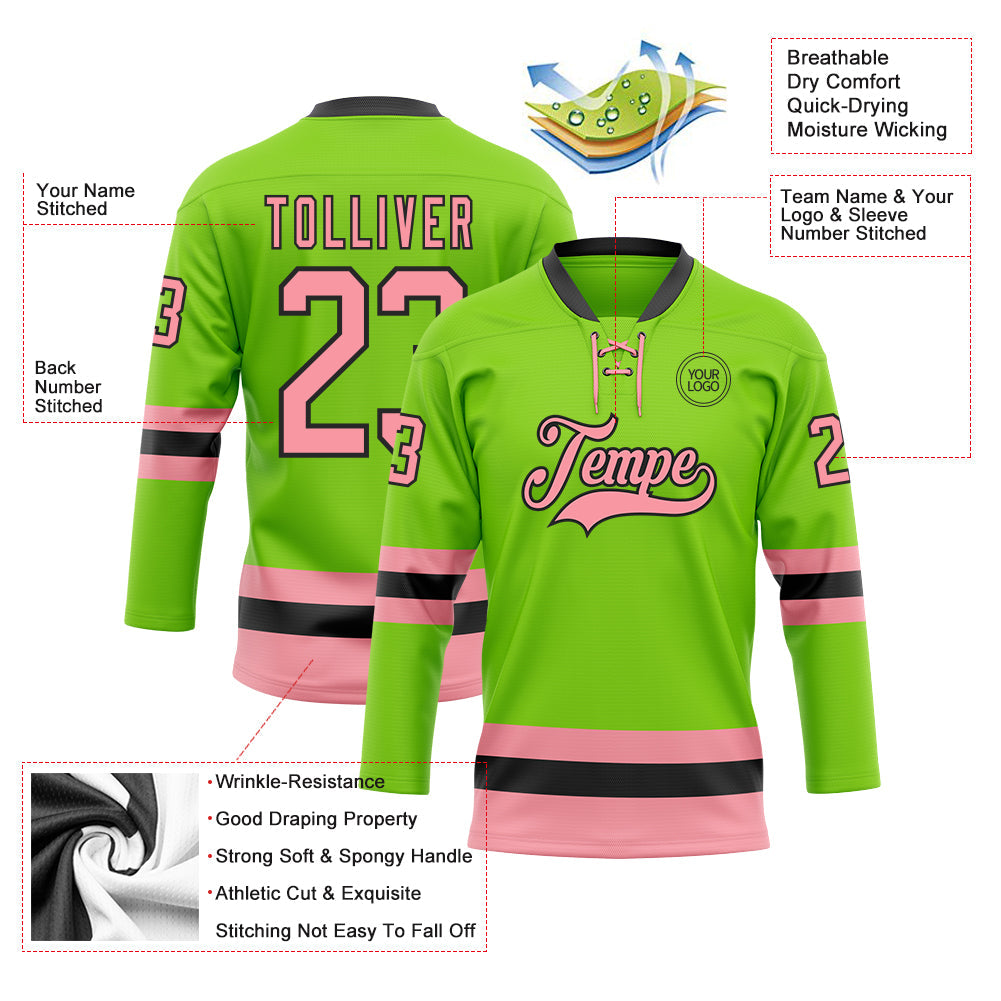 Custom Neon Green Medium Pink-Black Hockey Lace Neck Jersey - Sky-Custom