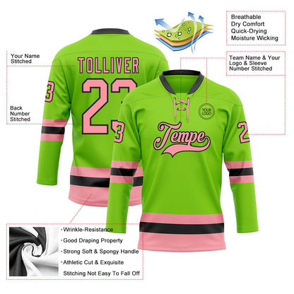 Custom Neon Green Medium Pink-Black Hockey Lace Neck Jersey - Sky-Custom