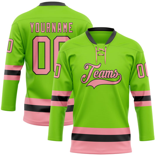 Custom Neon Green Medium Pink-Black Hockey Lace Neck Jersey - Sky-Custom