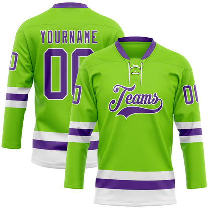 Custom Neon Green Purple-White Hockey Lace Neck Jersey - Sky-Custom