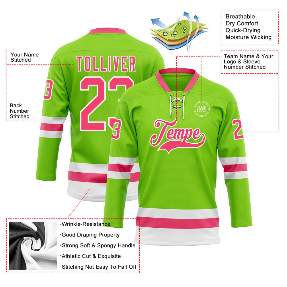 Custom Neon Green Neon Pink-White Hockey Lace Neck Jersey - Sky-Custom