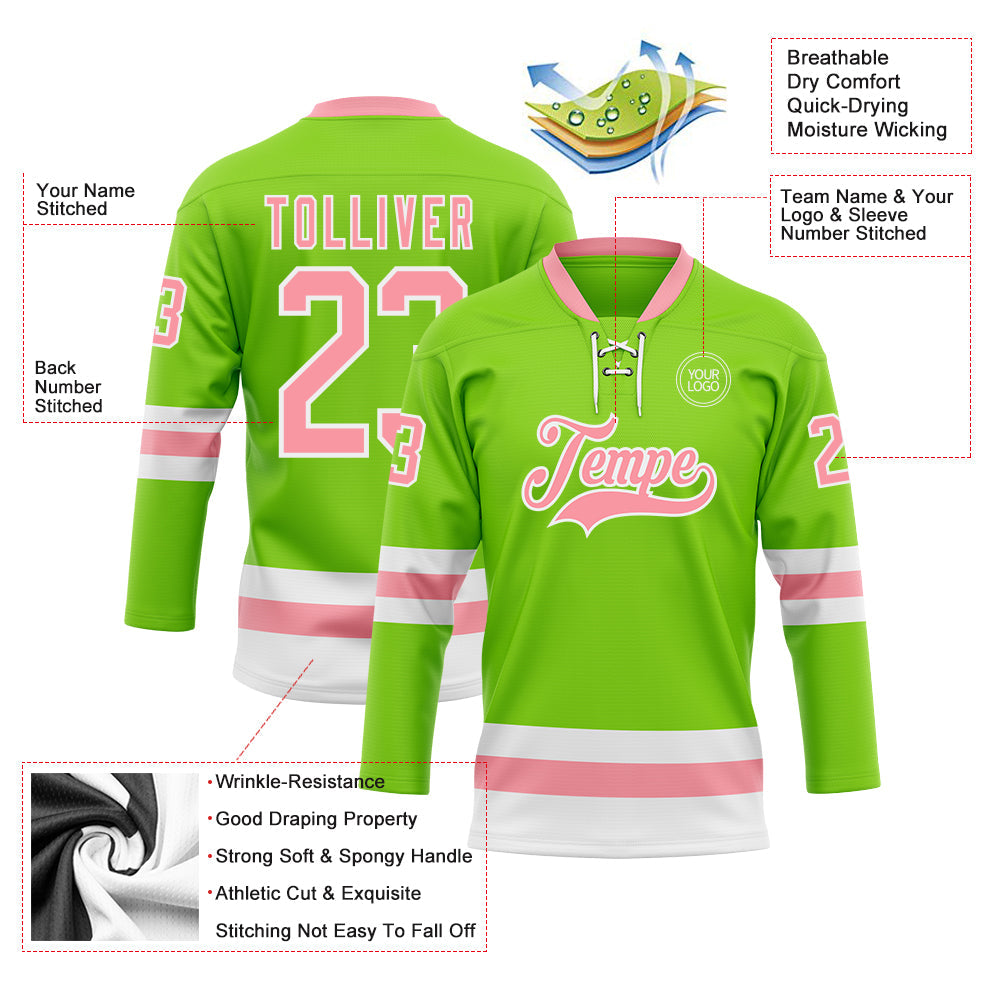 Custom Neon Green Medium Pink-White Hockey Lace Neck Jersey - Sky-Custom