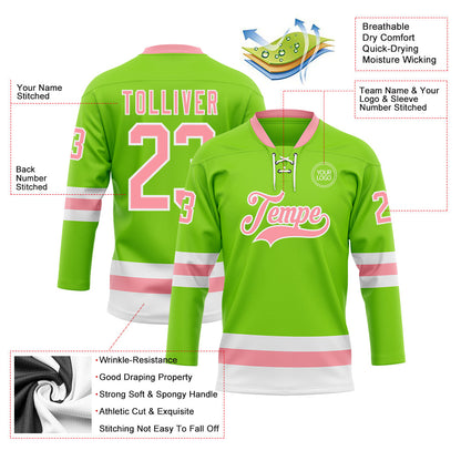 Custom Neon Green Medium Pink-White Hockey Lace Neck Jersey - Sky-Custom