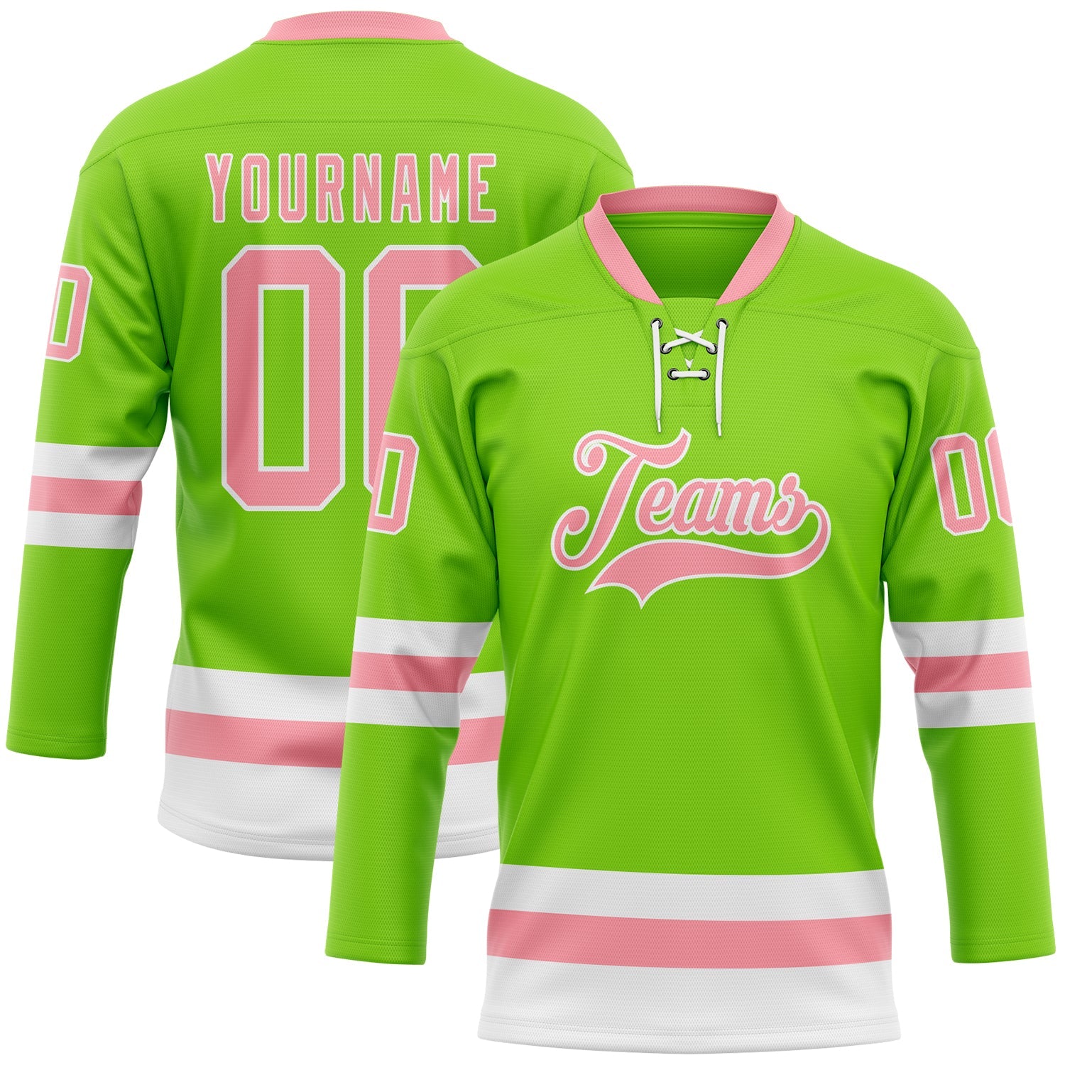 Custom Neon Green Medium Pink-White Hockey Lace Neck Jersey - Sky-Custom