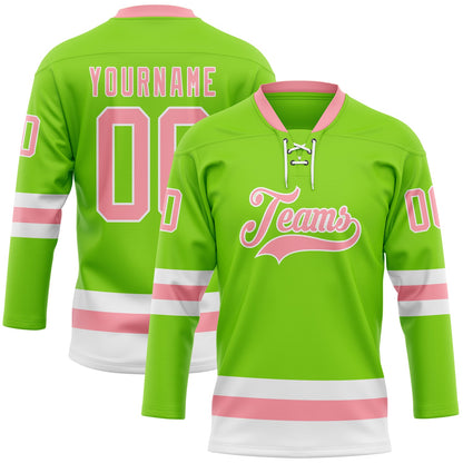 Custom Neon Green Medium Pink-White Hockey Lace Neck Jersey - Sky-Custom