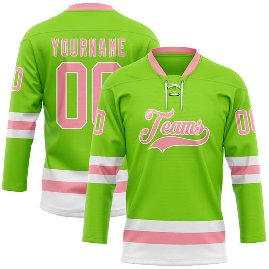 Custom Neon Green Medium Pink-White Hockey Lace Neck Jersey - Sky-Custom