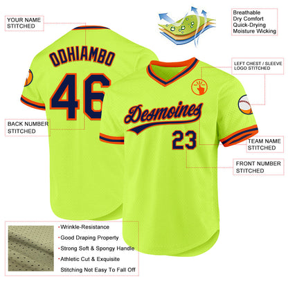 Custom Neon Green Navy-Orange Authentic Throwback Baseball Jersey - Sky-Custom