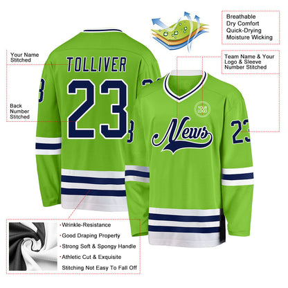 Custom Neon Green Navy-White Hockey Jersey - Sky-Custom