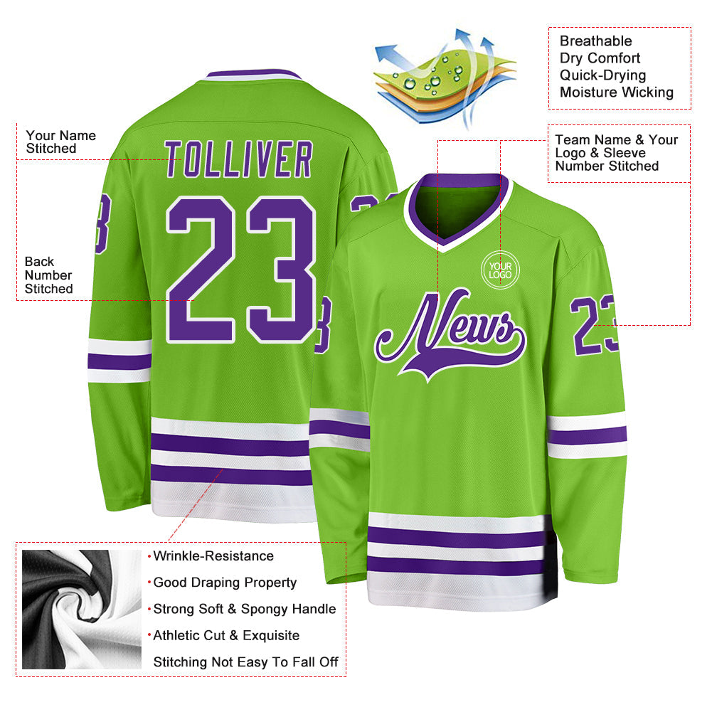 Custom Neon Green Purple-White Hockey Jersey - Sky-Custom