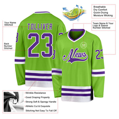 Custom Neon Green Purple-White Hockey Jersey - Sky-Custom