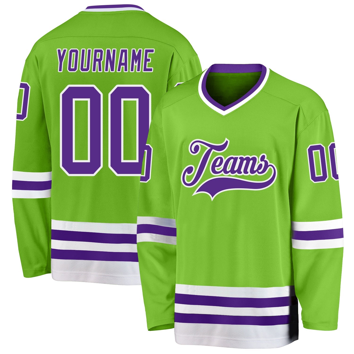 Custom Neon Green Purple-White Hockey Jersey - Sky-Custom