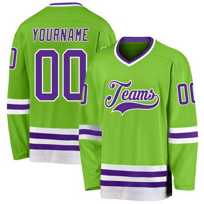 Custom Neon Green Purple-White Hockey Jersey - Sky-Custom