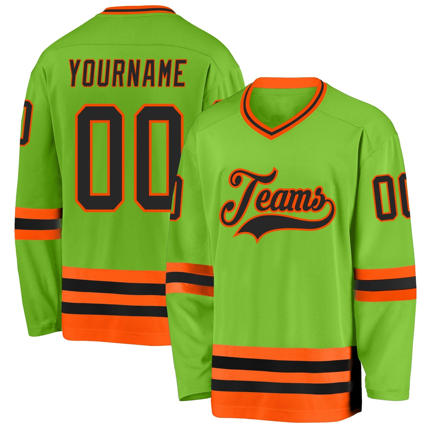 Custom Neon Green Black-Orange Hockey Jersey - Sky-Custom