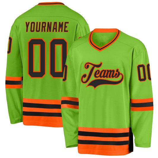 Custom Neon Green Black-Orange Hockey Jersey - Sky-Custom