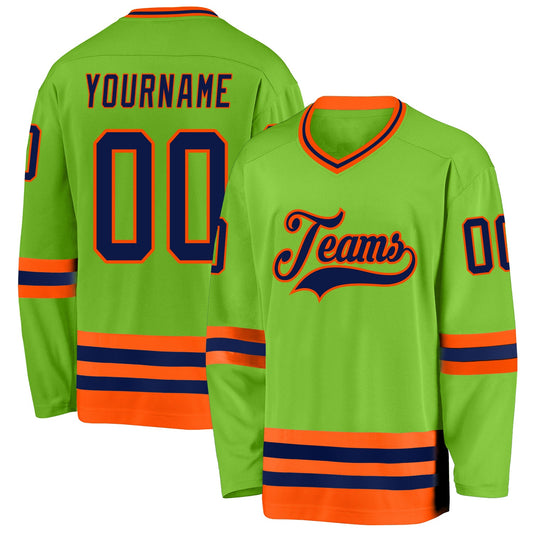 Custom Neon Green Navy-Orange Hockey Jersey - Sky-Custom