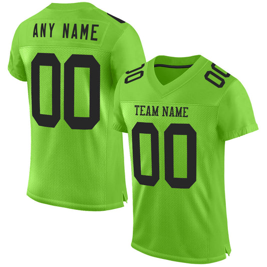 Custom Neon Green Black Mesh Authentic Football Jersey - Sky-Custom