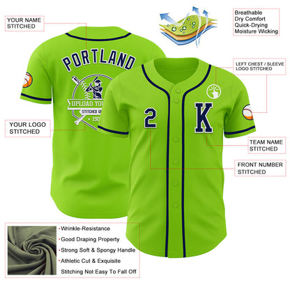 Custom Neon Green Navy-White Authentic Baseball Jersey - Sky-Custom