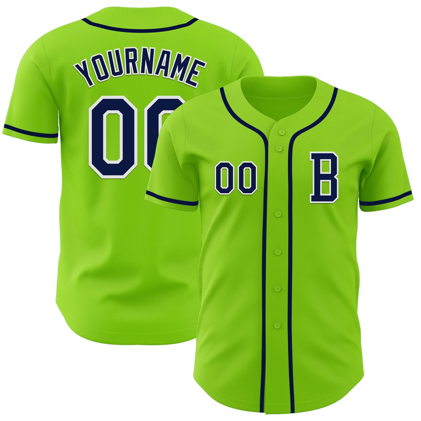 Custom Neon Green Navy-White Authentic Baseball Jersey - Sky-Custom