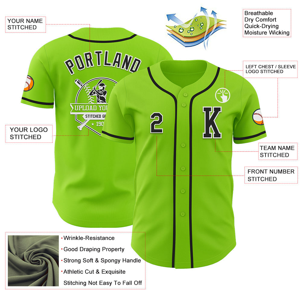 Custom Neon Green Black-White Authentic Baseball Jersey - Sky-Custom