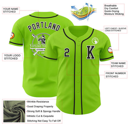 Custom Neon Green Black-White Authentic Baseball Jersey - Sky-Custom