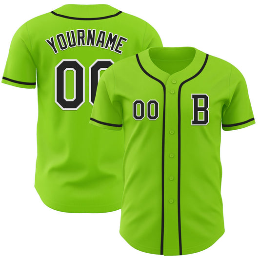 Custom Neon Green Black-White Authentic Baseball Jersey - Sky-Custom