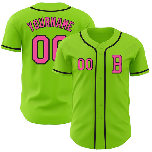 Custom Neon Green Pink-Black Authentic Baseball Jersey - Sky-Custom
