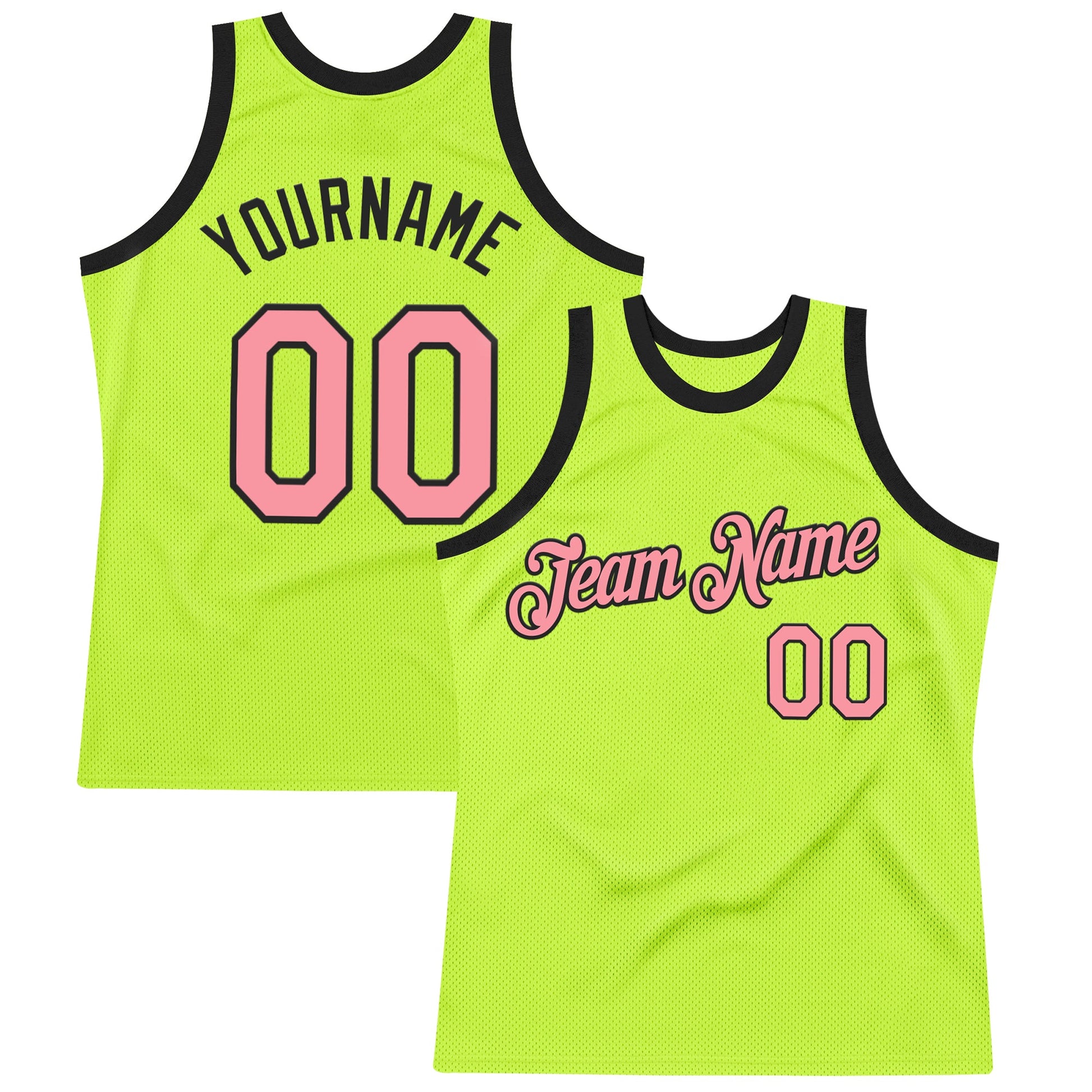 Custom Neon Green Medium Pink-Black Authentic Throwback Basketball Jersey - Sky-Custom