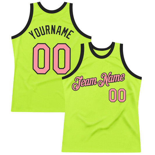 Custom Neon Green Medium Pink-Black Authentic Throwback Basketball Jersey - Sky-Custom