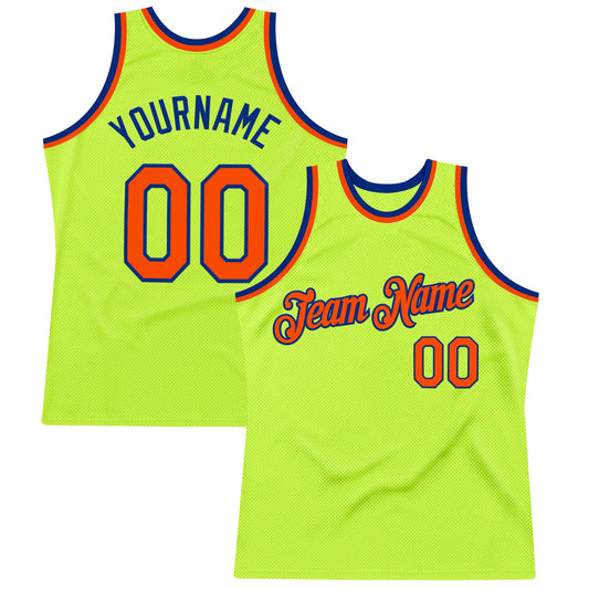Custom Neon Green Orange-Royal Authentic Throwback Basketball Jersey - Sky-Custom