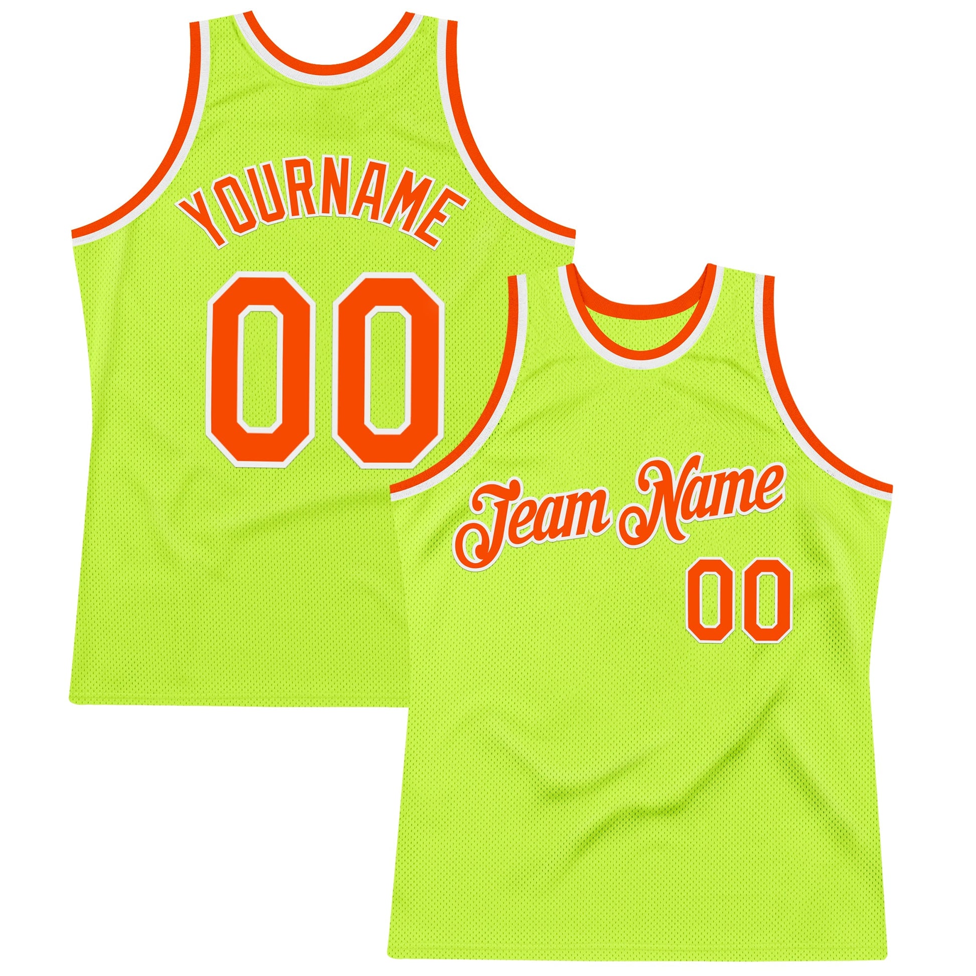 Custom Neon Green Orange-White Authentic Throwback Basketball Jersey - Sky-Custom