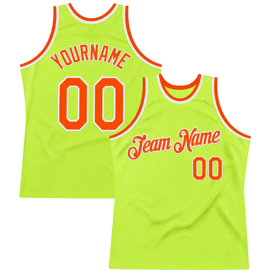 Custom Neon Green Orange-White Authentic Throwback Basketball Jersey - Sky-Custom