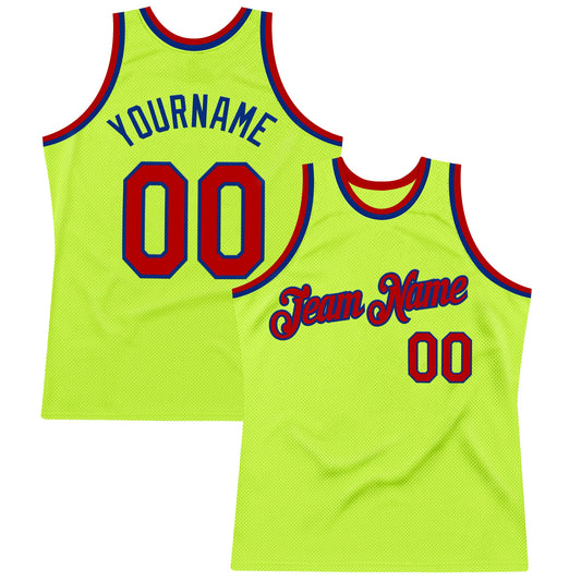 Custom Neon Green Red-Royal Authentic Throwback Basketball Jersey - Sky-Custom