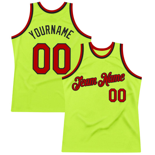 Custom Neon Green Red-Black Authentic Throwback Basketball Jersey - Sky-Custom