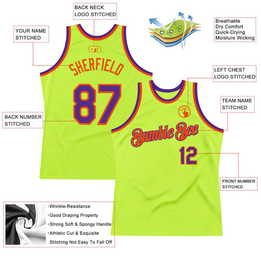 Custom Neon Green Purple-Orange Authentic Throwback Basketball Jersey - Sky-Custom