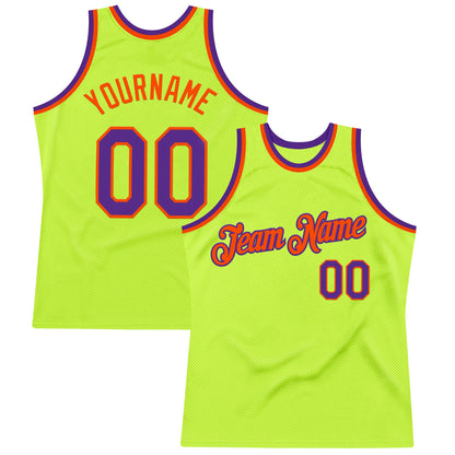 Custom Neon Green Purple-Orange Authentic Throwback Basketball Jersey - Sky-Custom