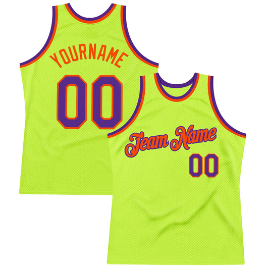 Custom Neon Green Purple-Orange Authentic Throwback Basketball Jersey - Sky-Custom
