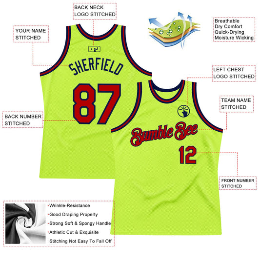 Custom Neon Green Red-Navy Authentic Throwback Basketball Jersey - Sky-Custom