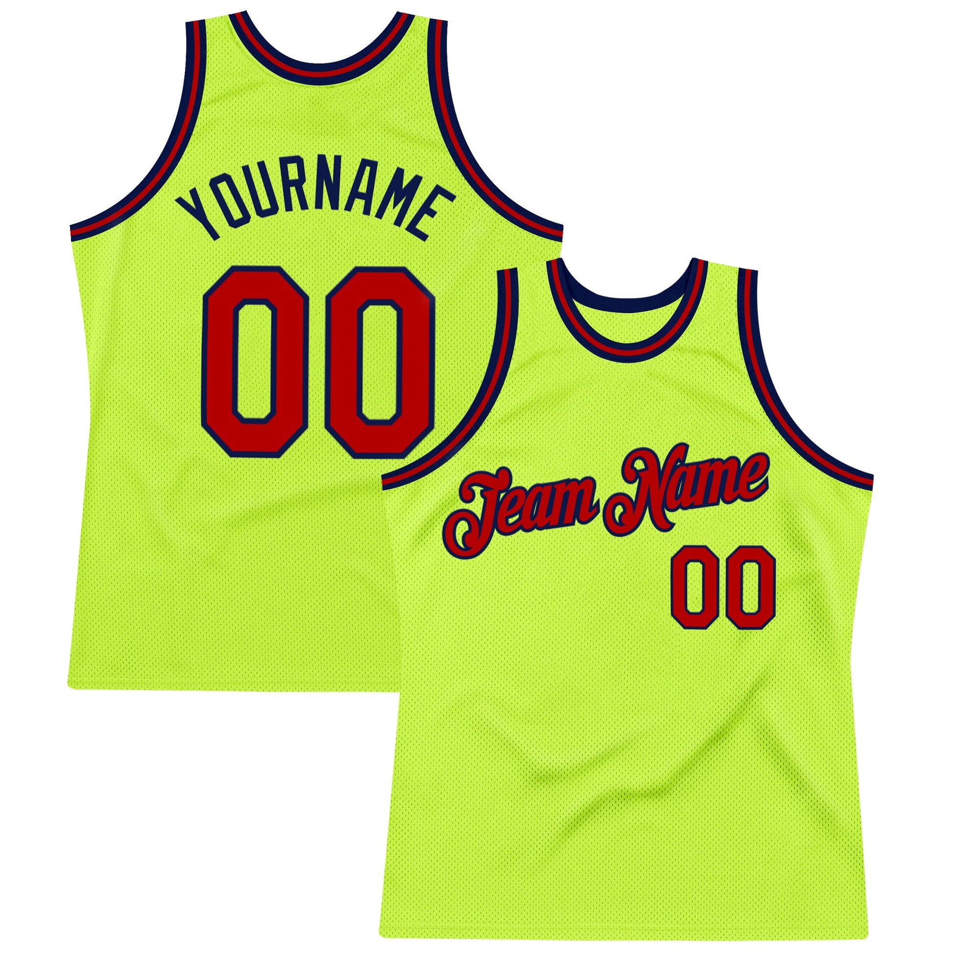 Custom Neon Green Red-Navy Authentic Throwback Basketball Jersey - Sky-Custom