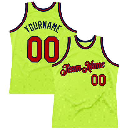 Custom Neon Green Red-Navy Authentic Throwback Basketball Jersey - Sky-Custom