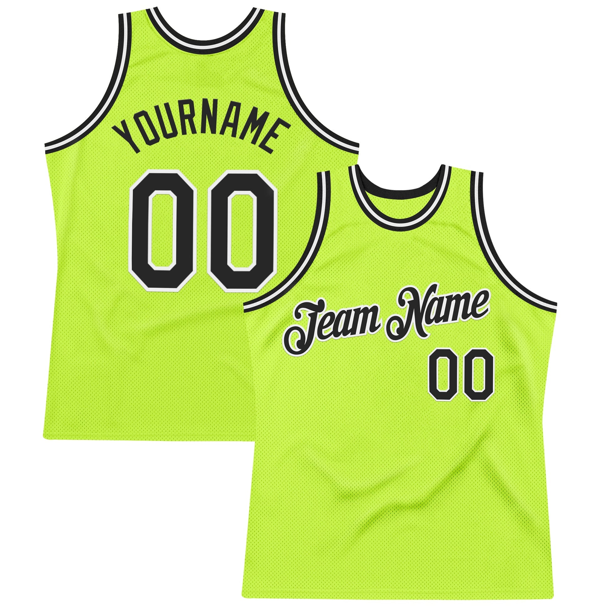 Custom Neon Green Black-White Authentic Throwback Basketball Jersey - Sky-Custom