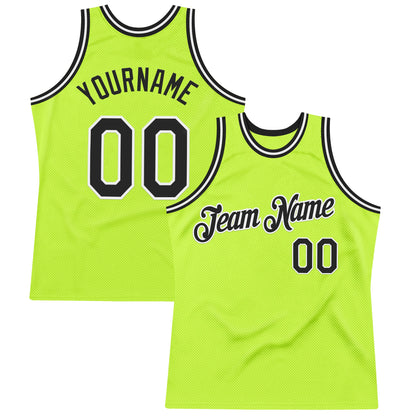 Custom Neon Green Black-White Authentic Throwback Basketball Jersey - Sky-Custom